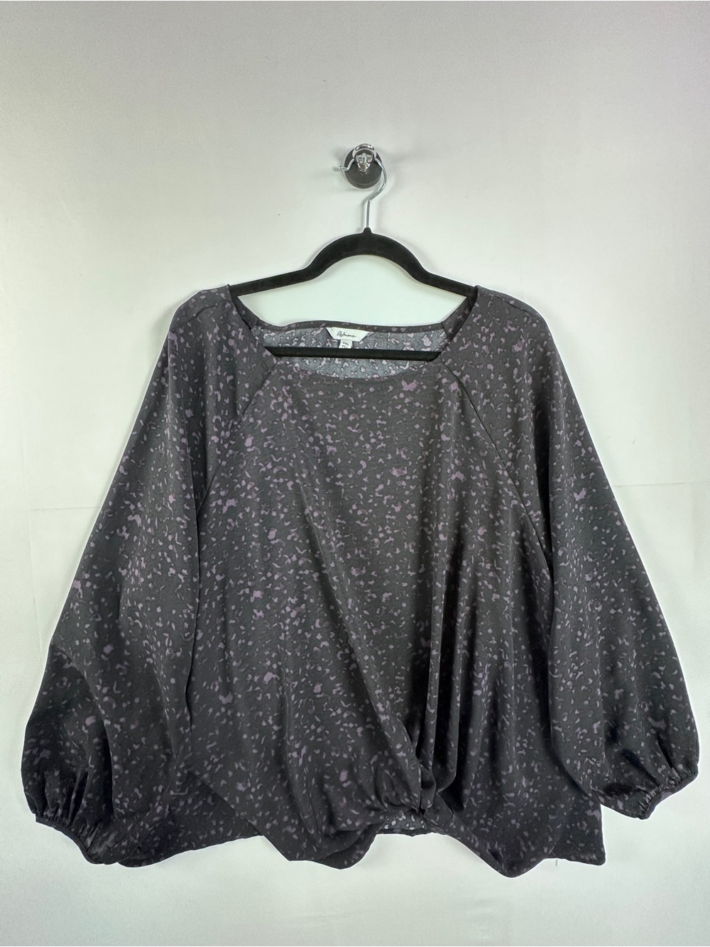 Reitmans Black Abstract Ditsy Print Tie-Front Balloon Sleeve Blouse Size XXL